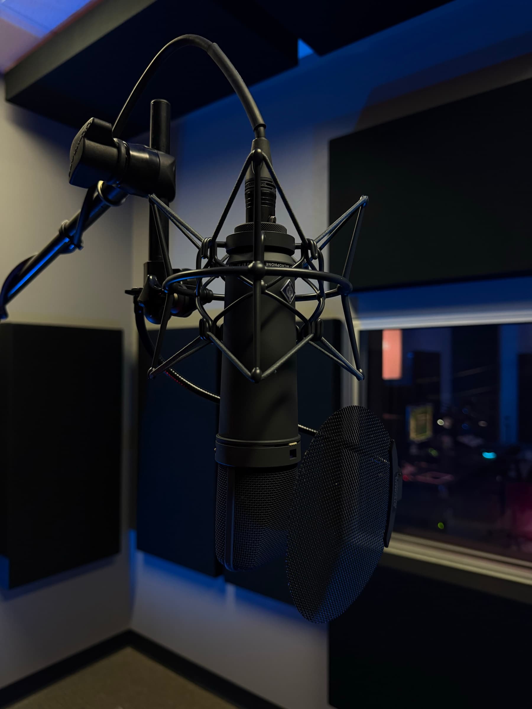 Vocal microphone positioned in the Studio 22 recording booth